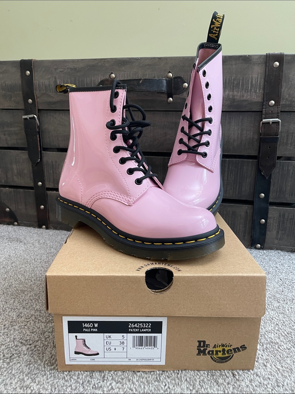 Dr. Martens Women’s Pale Pink Patent 8-Eye Lace-Up Boots